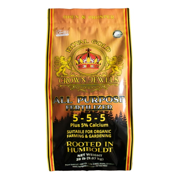 Royal Gold Crown Jewels Organic All Purpose 5-5-5 Dry Soluble Fertilizer, 20 lbs - Excellent for Pre-Amending Soils, Top-Dress Applications, in Composts and Nutrient Teas