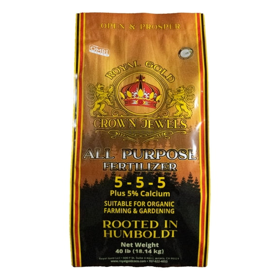 Royal Gold Crown Jewels Organic All Purpose 5-5-5 Dry Soluble Fertilizer, 40 lbs - Excellent for Pre-Amending Soils, Top-Dress Applications, in Composts and Nutrient Teas