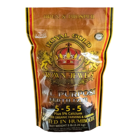 Royal Gold Crown Jewels Organic All Purpose 5-5-5 Dry Soluble Fertilizer, 5 lbs - Excellent for Pre-Amending Soils, Top-Dress Applications, in Composts and Nutrient Teas