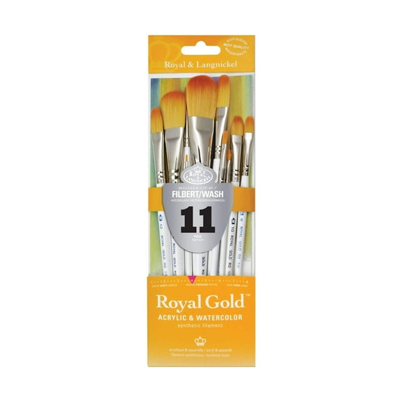 Royal & Langnickel Royal Gold Short Handle Paint Brush Set, Filbert and Wash, 11-Piece