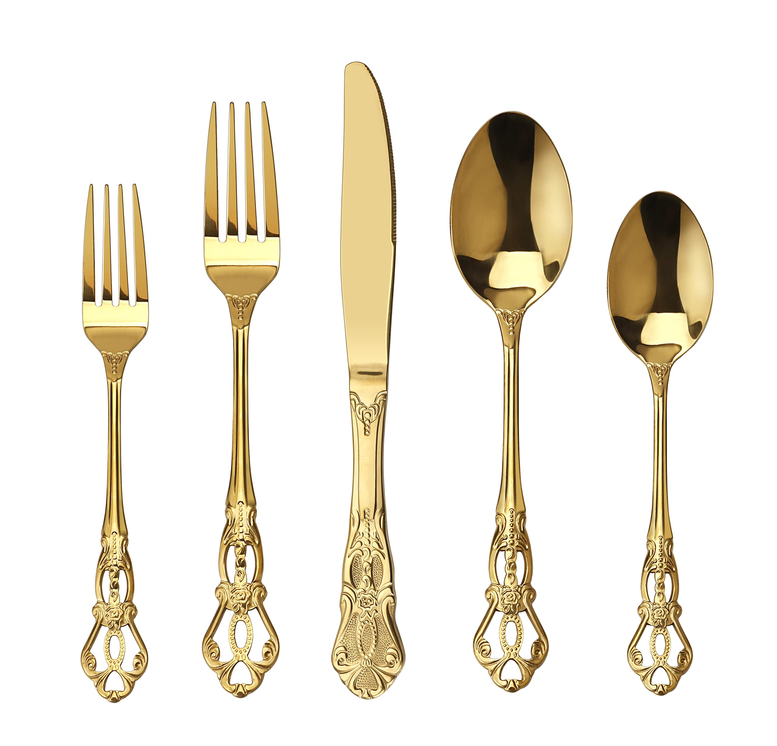 Royal Gold Stainless Steel Flatware Set 20 Pieces, Elegant Golden