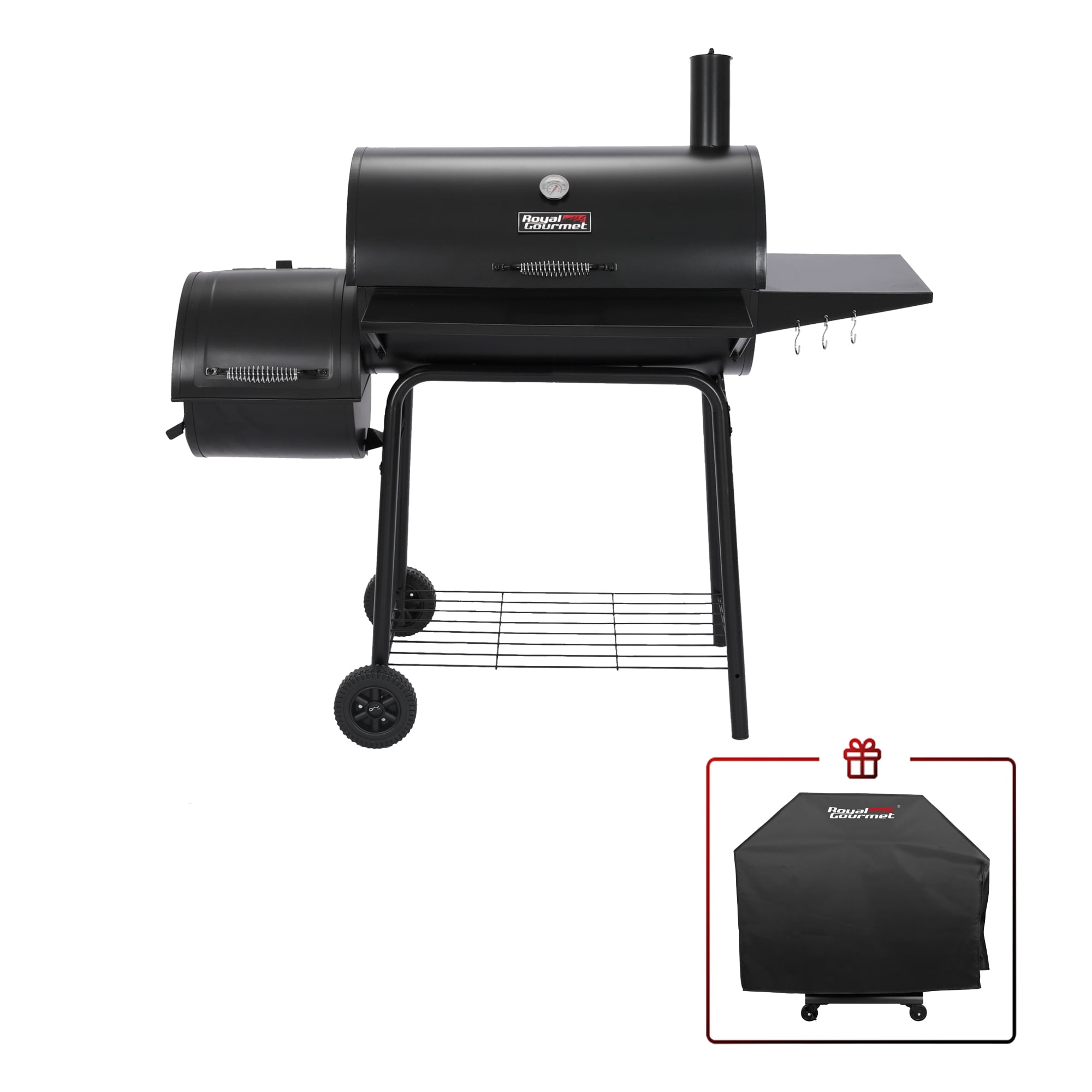 Royal Gourmet Black Steel Charcoal Grill with Smoker and Cover
