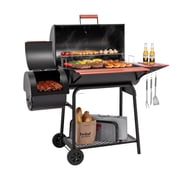 Royal Gourmet 30 Charcoal Barrel Grill with Offset Smoker, Adjustable Grates and Thermometer
