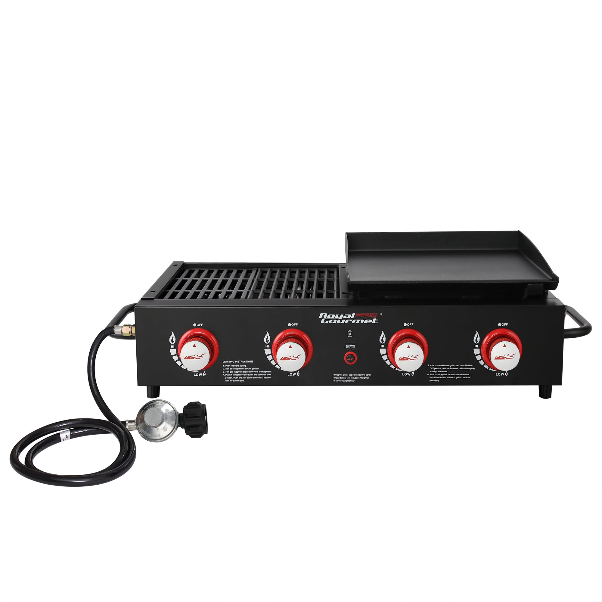 Royal Gourmet GAS 4-Burner Portable Flat Top Grill and Griddle Combo with Folding Legs, 48,000 BTU, for Outdoor Cooking, GD403