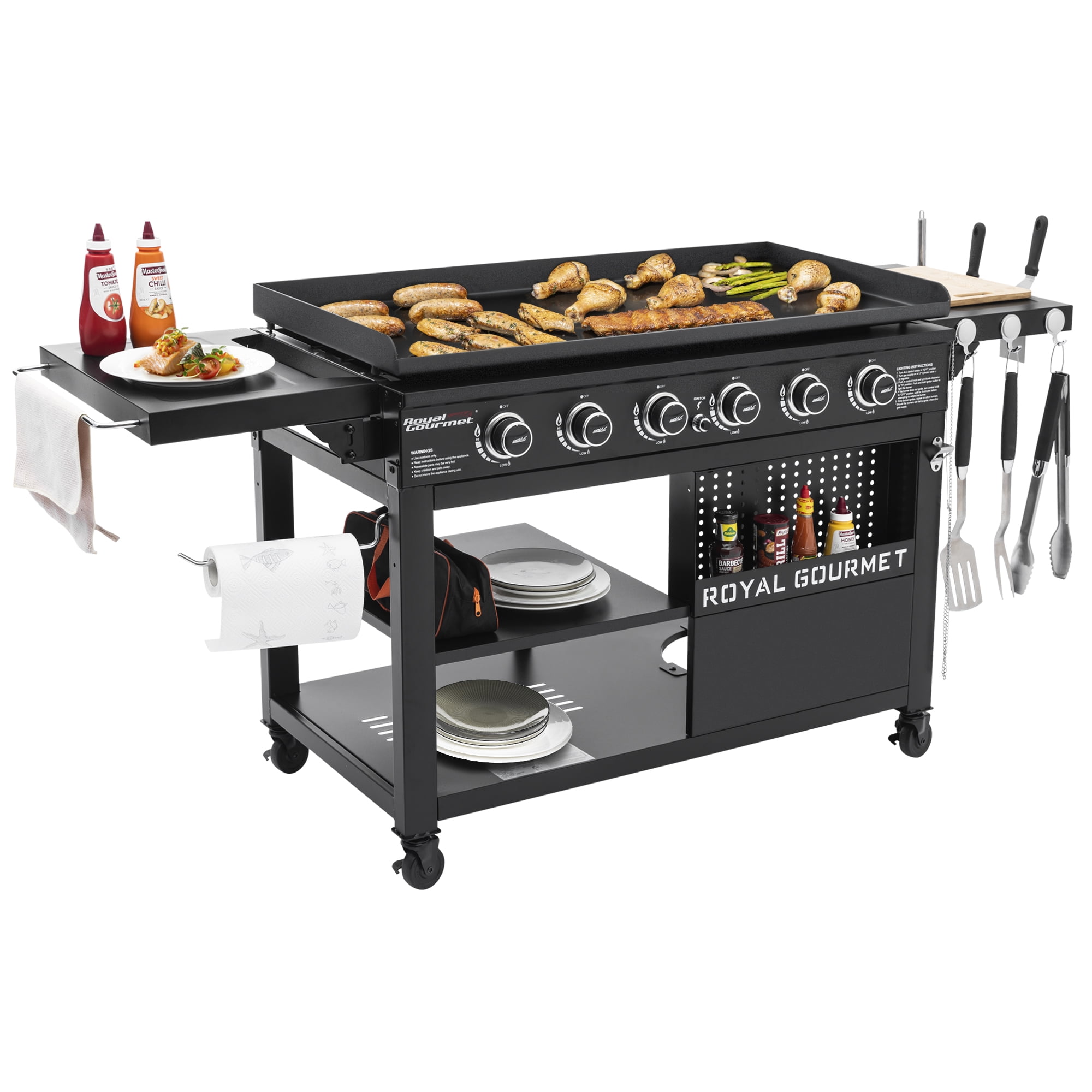 Royal Gourmet 44-Inch Black Stainless Steel 6-Burner Propane Gas Grill Griddle