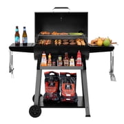 Royal Gourmet Barrel Charcoal Grill with Offset Smoker for Backyard Cooking, Black