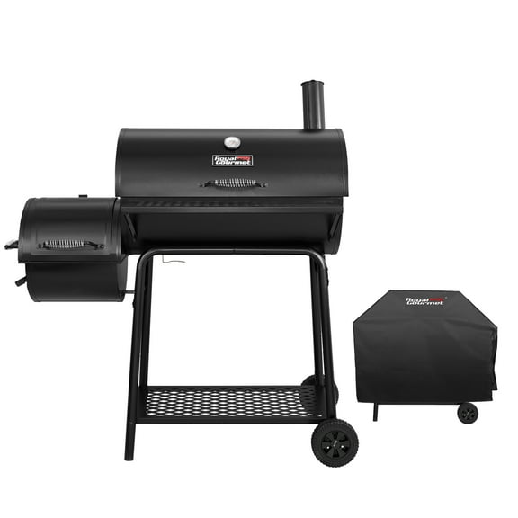 Royal Gourmet CC1830FC 28" Charcoal Grill with Offset Smoker, With Cover,855 Sq. In. Cooking Area, Front Shelf,Charcoal Grill for Outdoor Grilling and Backyard Cooking, Black