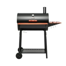 Royal Gourmet CC1830V 30" Barrel Charcoal Grill with Wood-Painted Side Table and Front Table