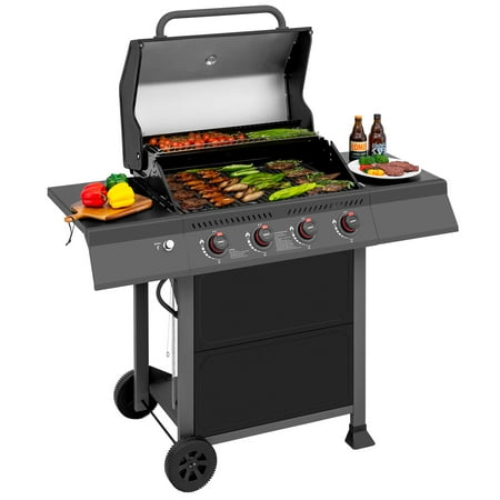 Royal Gourmet GA4401T 4-Burner BBQ Gas Grill with Side Shelves, 40,000 BTU Output, Perfect Patio Garden Picnic Backyard Barbecue Grill for Outcooking