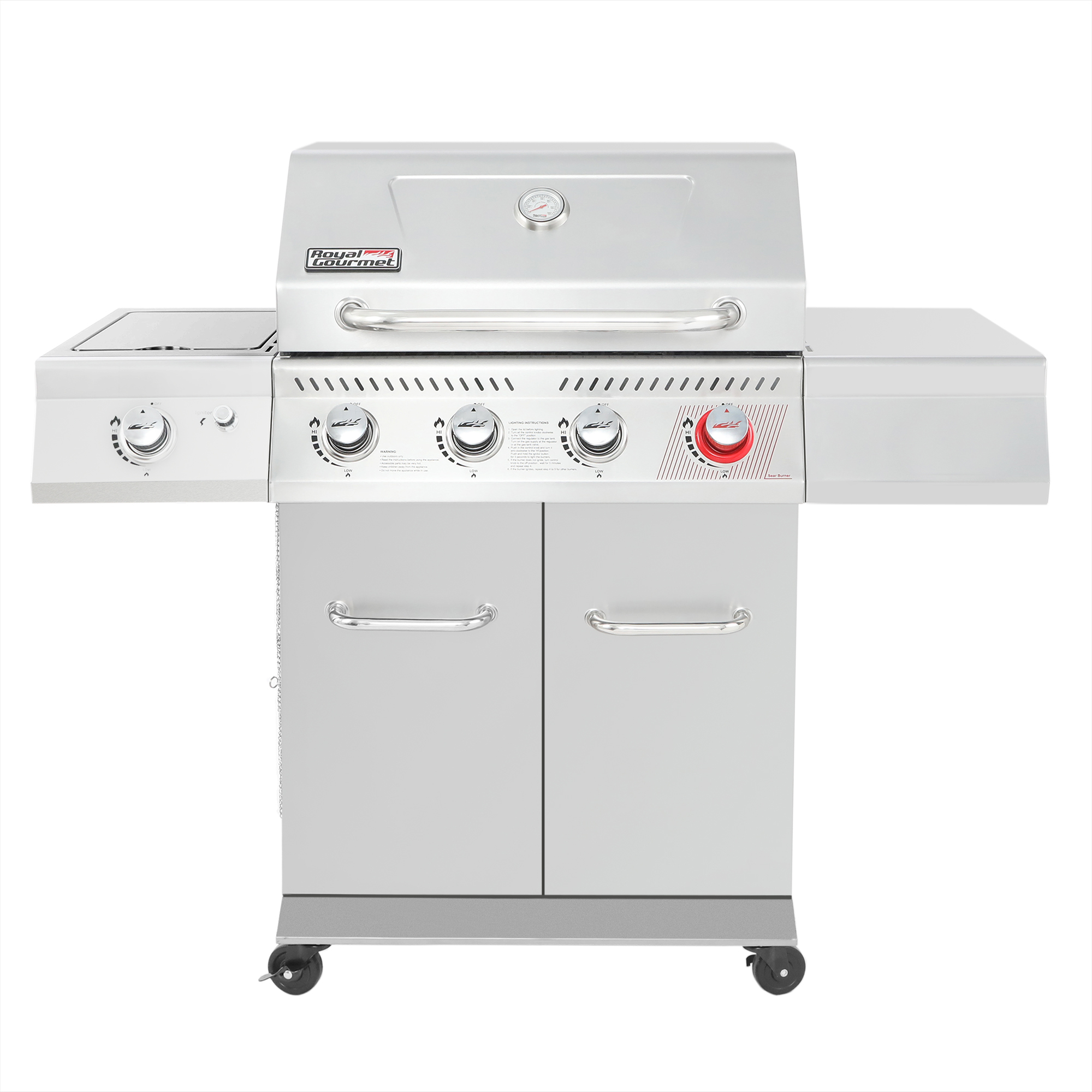 Royal Gourmet GA4402S Stainless Steel 4-Burner BBQ Cabinet Style Gas Grill with Sear Burner and Side Burner Silver - image 1 of 11