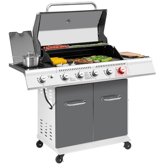 Royal Gourmet GA5404G Deluxe 5-Burner Gas Grill with Sear Burner and Side Burner, 64,000 BTU Cabinet Style Gas Grill, Gray