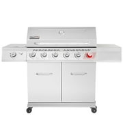 Royal Gourmet GA6402S Stainless Steel Gas Grill, Premier 6-Burner BBQ Grill with Sear Burner and Side Burner, 74,000 BTU, Cabinet Style, Outdoor Party Grill, Silver