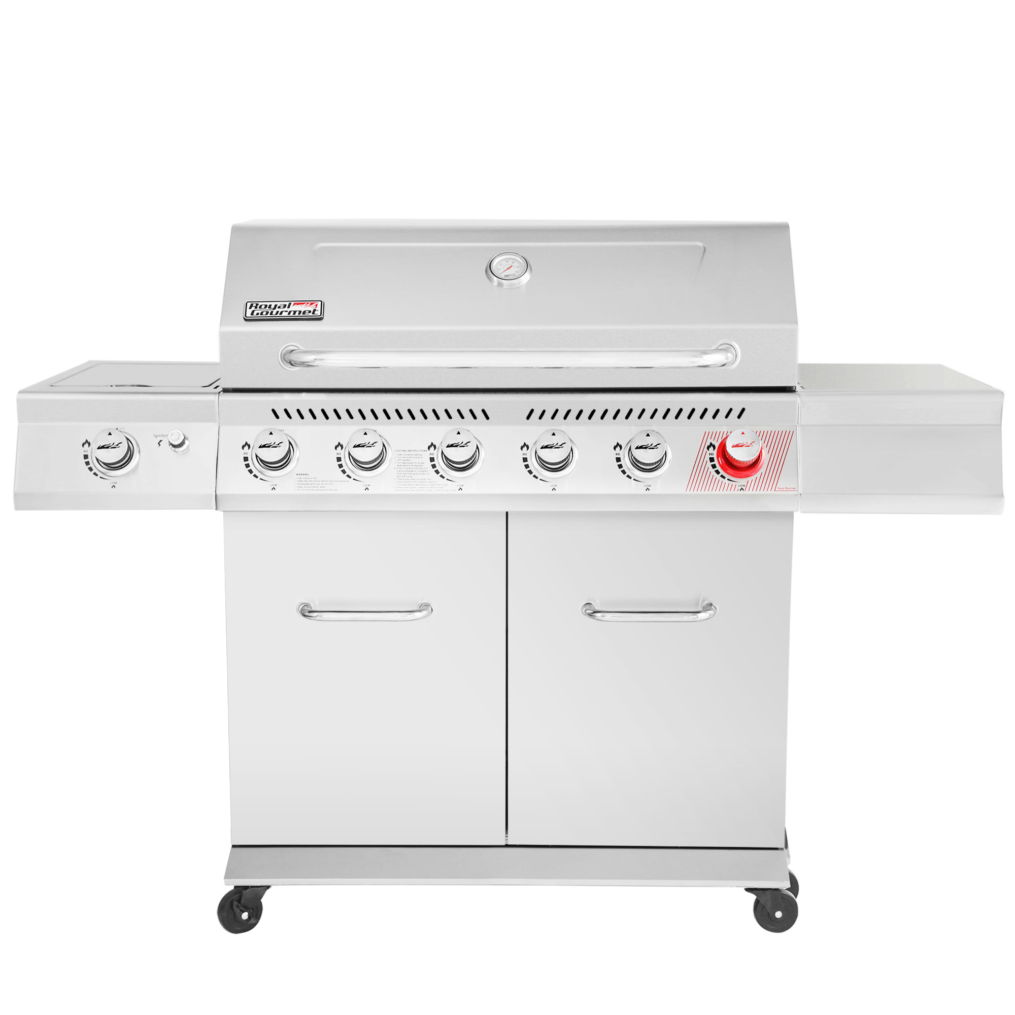 Royal Gourmet GA6402S Stainless Steel Gas Grill, Premier 6-Burner BBQ Grill with Sear Burner and Side Burner, 74,000 BTU, Cabinet Style, Outdoor Party Grill, Silver - image 1 of 9