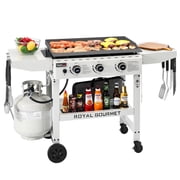 Royal Gourmet GB3000W 28-Inch 3-Burner Propane Gas Griddle in White, Griddle with Collapsible Side Shelves