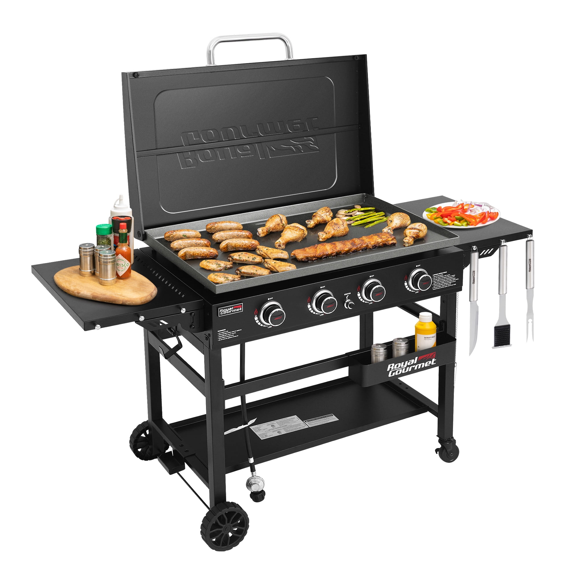 Royal Gourmet GB4000P 4-Burner Gas Griddle with Hard Cover,Heavy-duty Outdoor Cooking Station for Backyard and Tailgating, 52,000 BTU, Black