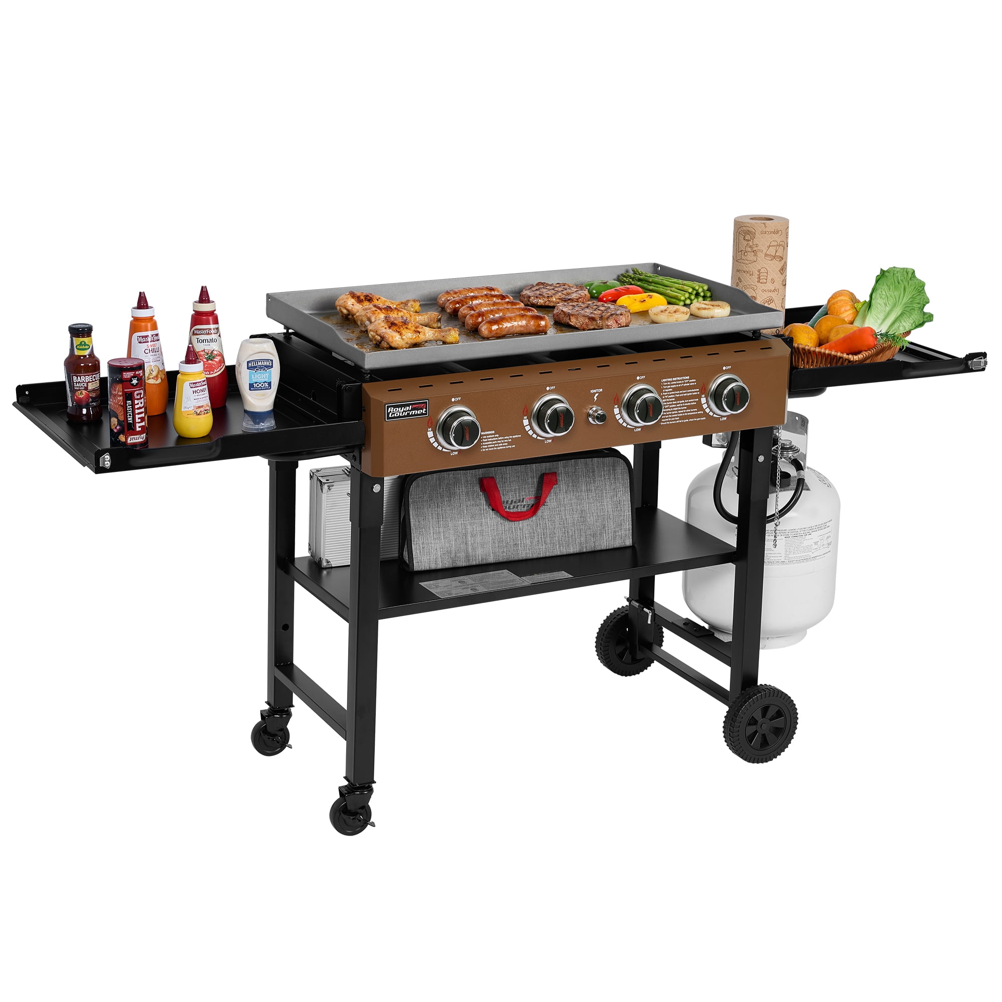 Royal Gourmet GB4001FY 4-Burner Propane Griddle with Folding Side Shelves for Outdoor Flat Top Griddle, Bronze Gold