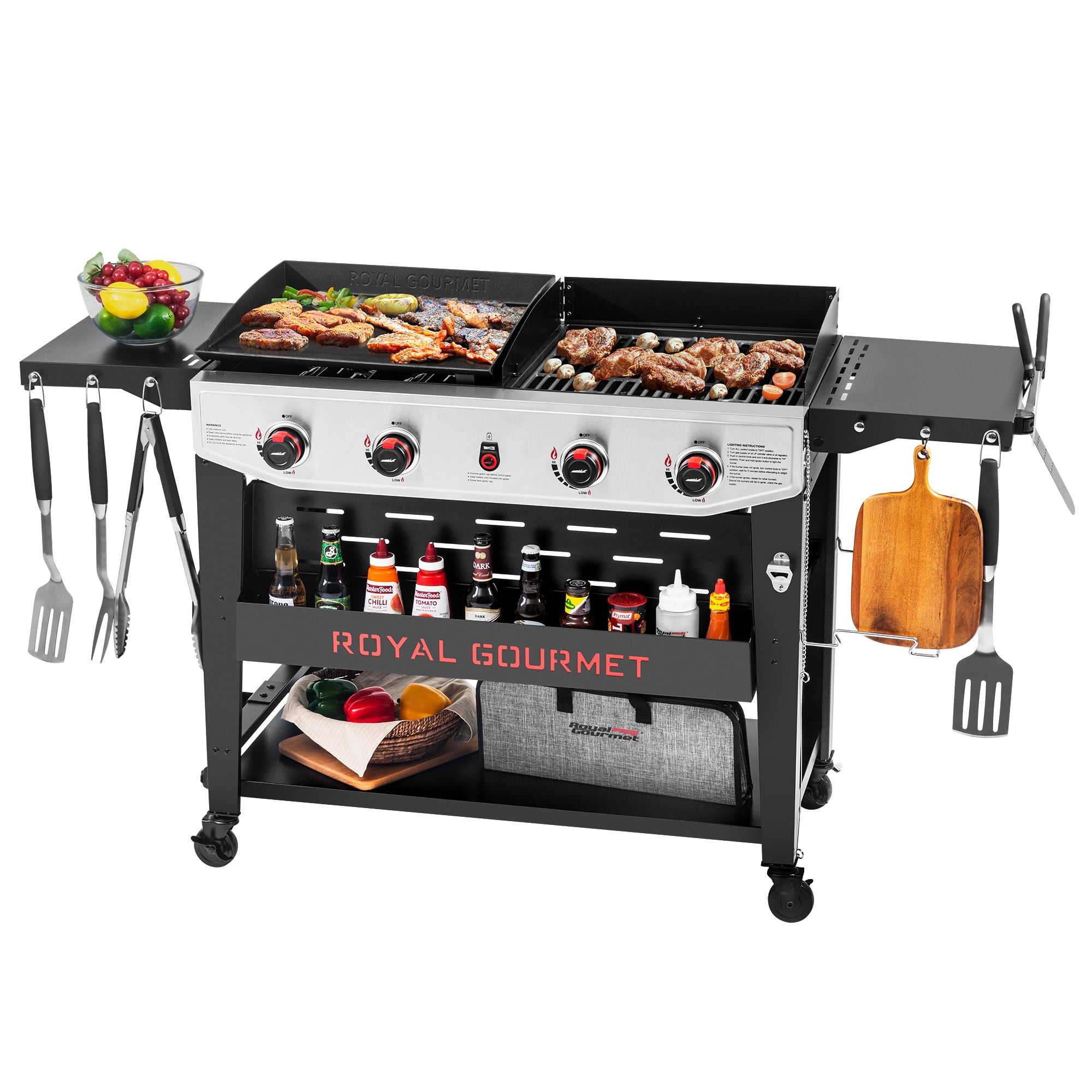 Royal Gourmet GD405B Propane Gas Grill and Griddle Combo for Outdoor Cooking, Black & Silver