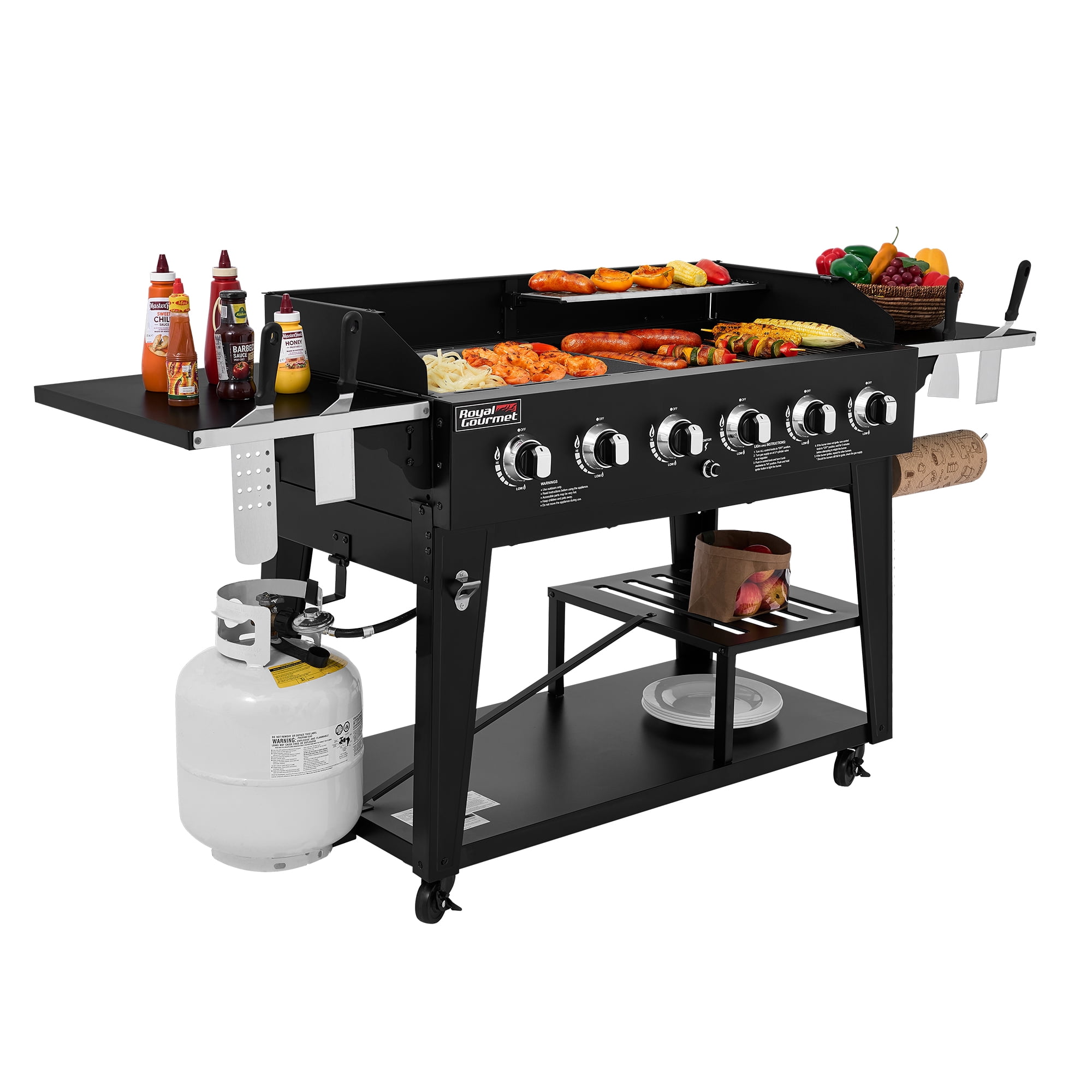 Royal Gourmet GD601B 6-Burner Gas Grill and Griddle Combo,2-in-1 Large Cooking Capacity Grill & Griddle for Back Yard, Garden, Family Party, BBQ, Black
