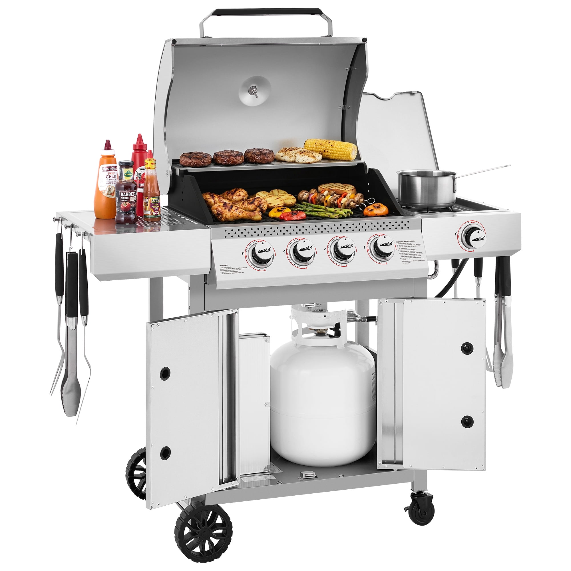 Royal Gourmet GE4001S 4-Burner Gas Grill with Side Burner for Backyard Cooking, Silver