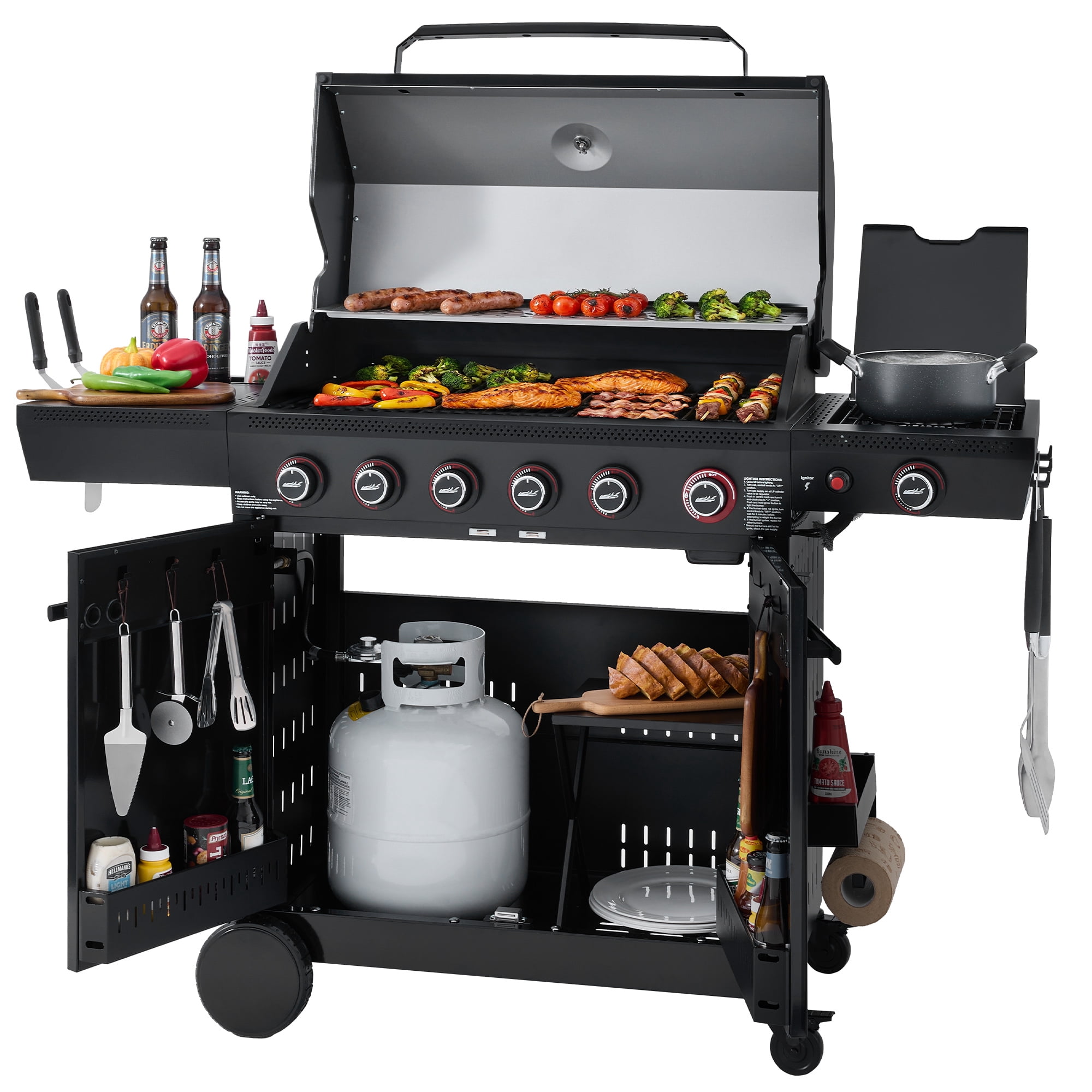 Royal Gourmet GE6001H 6-Burner Gas Grill, with Side Burner, 72,000 BTU, 691 Sq.for Outdoor Grilling and Backyard Cooking, Black