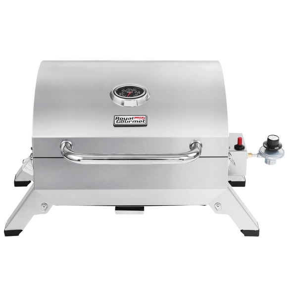 Royal Gourmet GT1001 Stainless Steel Portable Gas Grill, Tabletop Grill with Folding Legs and Lockable Lid, Outdoor Camping, Deck and Tailgating, Silver
