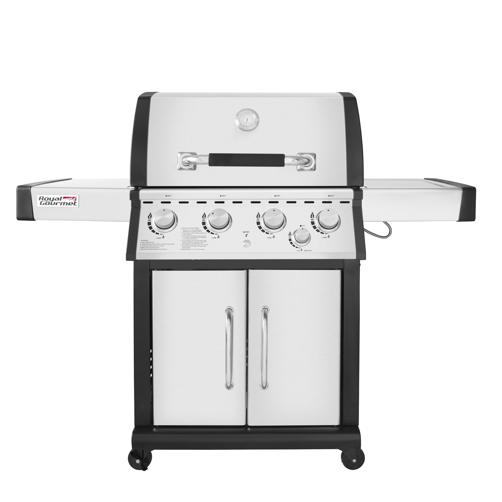 Royal Gourmet MG4001 4-Burner Propane Gas Grill with Side Burner, Stainless Steel, 60000 BTU - image 1 of 7