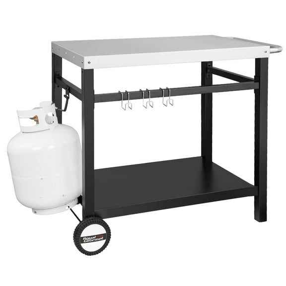 Royal Gourmet PC3401S Double Shelf Movable Dining Cart Work Table with Handle Outdoor Kitchen Prep Trolley Storage