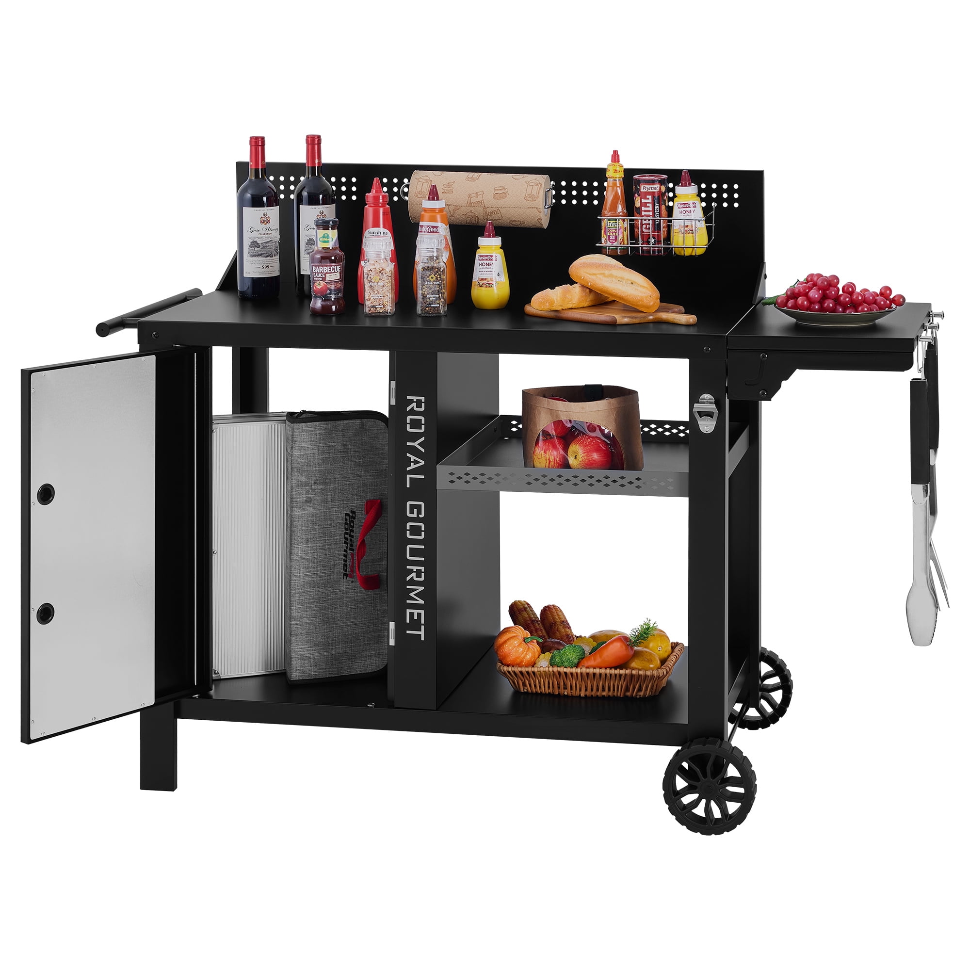 Royal Gourmet PC4001B 3-Tier Prep & Work Table with Middle Shelf for Indoor and Outdoor Use, Black
