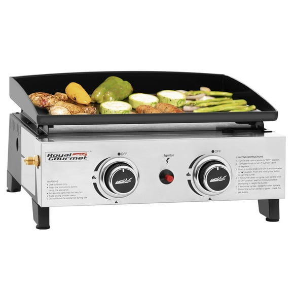 Royal Gourmet PD1204 Portable 17-Inch 2-Burner Tabletop Gas Griddle Grill, 17,000 BTU