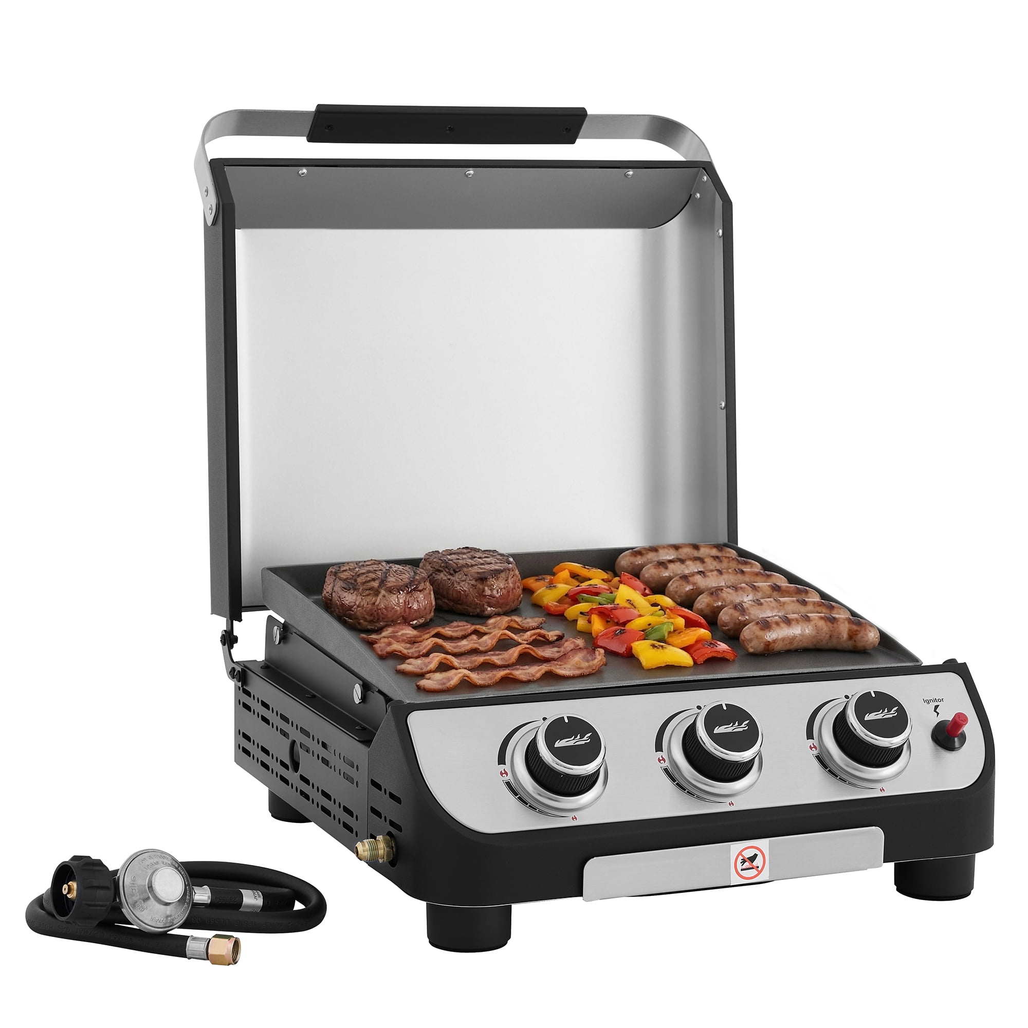 Royal Gourmet PD1505S Portable Flat Top Gas Griddle with Hood for Backyard, Patio and Outdoor Cooking, Black