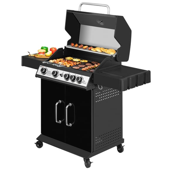 Royal Gourmet SG5003H 4-Burner Gas Grill with Lidded Side Burner, Cabinet Style Propane Gas Grill