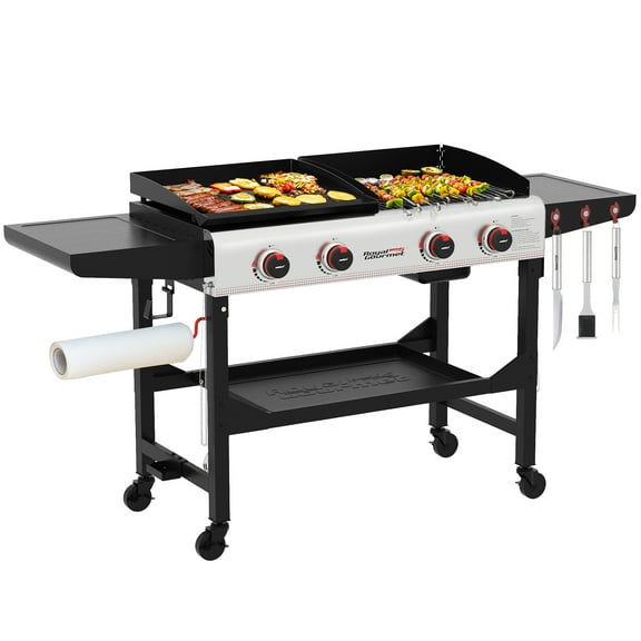 Royal Gourmet GD403 4-Burner Portable Flat Top Gas Grill and Griddle Combo Grill with Folding Legs