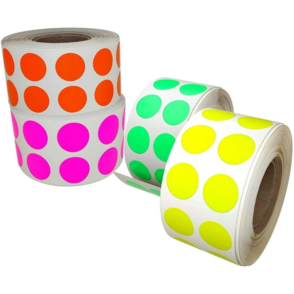 Royal Green 4320 Pack of 13MM Colored Dots (0.50 inch) Fluorescent Assorted Label Rolls in 4 Colors
