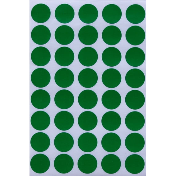 Royal Green Blank Stickers Color Dots 19mm 3/4 inch - Green - 280 Pack