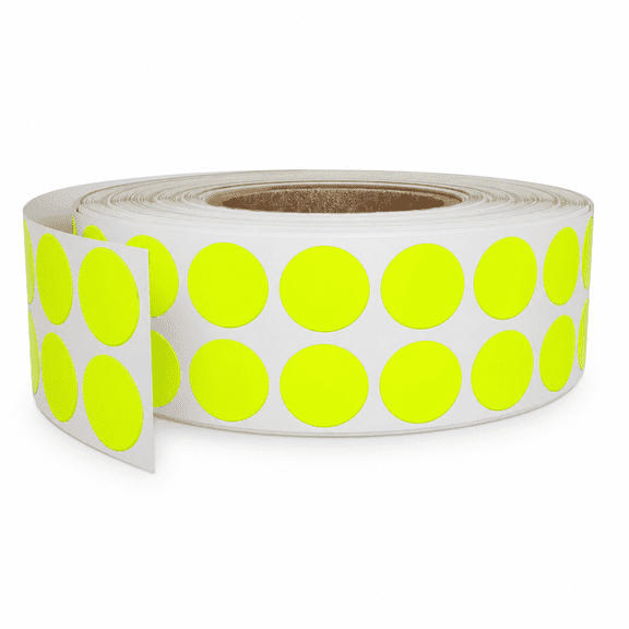 Royal Green Circle Stickers Roll 11/16 Inventory Labels 17mm in Neon Yellow - 1220 Pack
