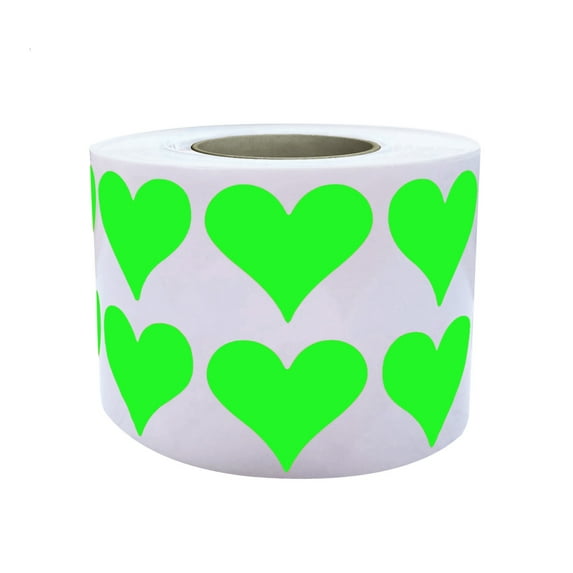 Royal Green Color Heart Stickers 3/4 inch for Kids' Arts and Crafts (19mm) Heart Label Rolls in Neon Green - 1200 Pack
