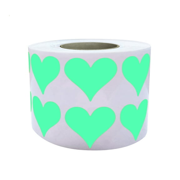 Royal Green Color Heart Stickers 3/4 inch for Arts and Crafts (19mm) Heart Label Rolls in Pastel Green - 1200 Pack