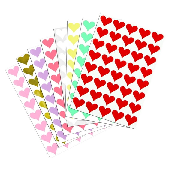 Royal Green Color Hearts Stickers 3/4 inch Decorative Crafting and Scrapbooking Labels in 8 Assorted Colors 19mm (1.9cm) - 320 Pack