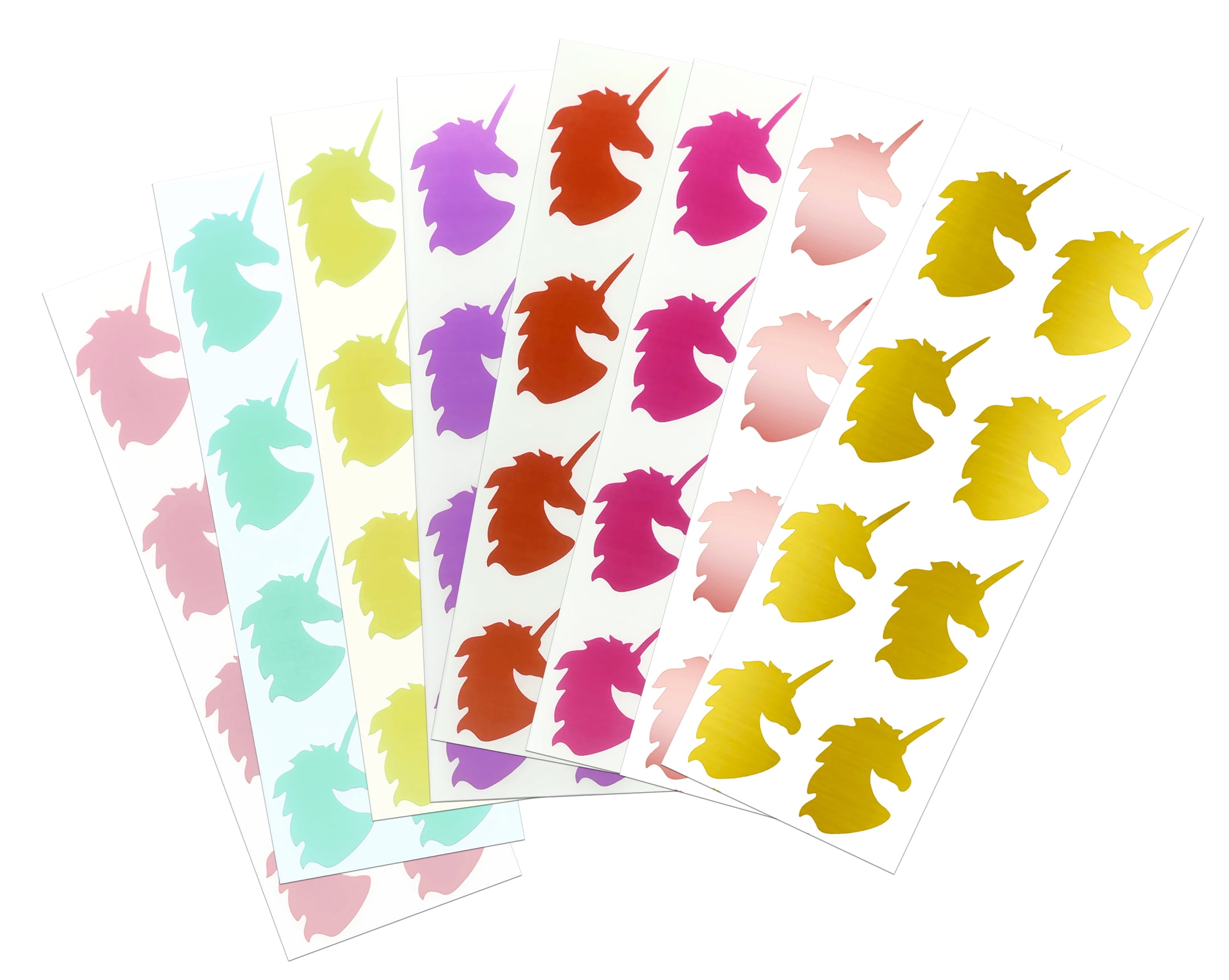 Royal Green Fun Unicorn Stickers 2 inch (50mm) Stickers for Scrapbooking, Crafts, and Party Supplies in 8 Colors - 128 Pack