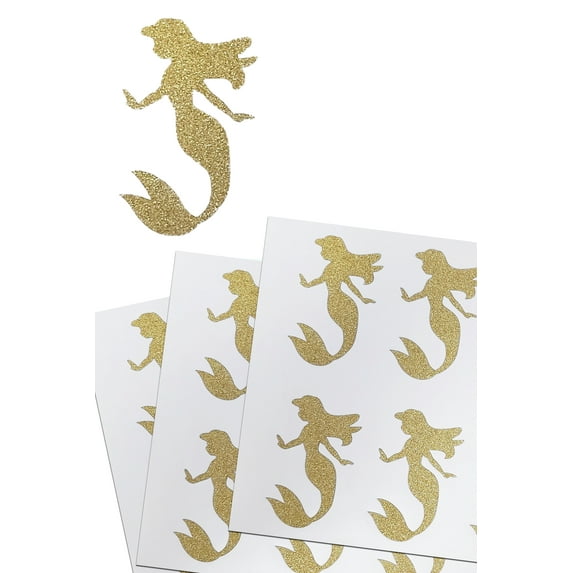 Royal Green Glitter Mermaid Stickers in Gold for Party Decoration 2 inch - 80 Pack