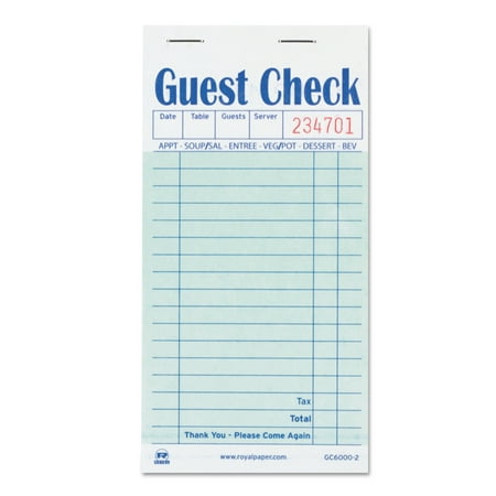 Royal Green Guest Check Paper, Interleaved Carbon 2 Part Booked, Package of 10 Books