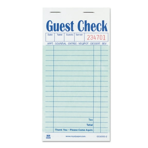 Royal Green Guest Check Paper, Interleaved Carbon 2 Part Booked, Package of 10 Books