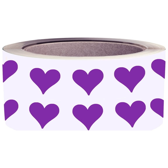 Royal Green Heart Label Roll 1/2 inch for Party Supplies, Gift Boxes, Crafts, and Scrapbooking 13mm Purple Heart Stickers 0.5 inch - 1250 Pack