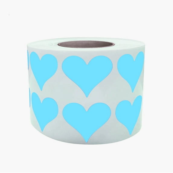 Royal Green Heart Stickers for Embellishments, Gifts Packaging, Crafting 3/4 inch (19 mm) Heart Label Rolls in Light Blue 1200 Pack