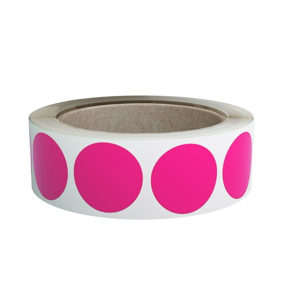 Royal Green Labeling Stickers one inch - Flourescent Labels Round Sticker 1 inch in Neon Pink - 600 Pack