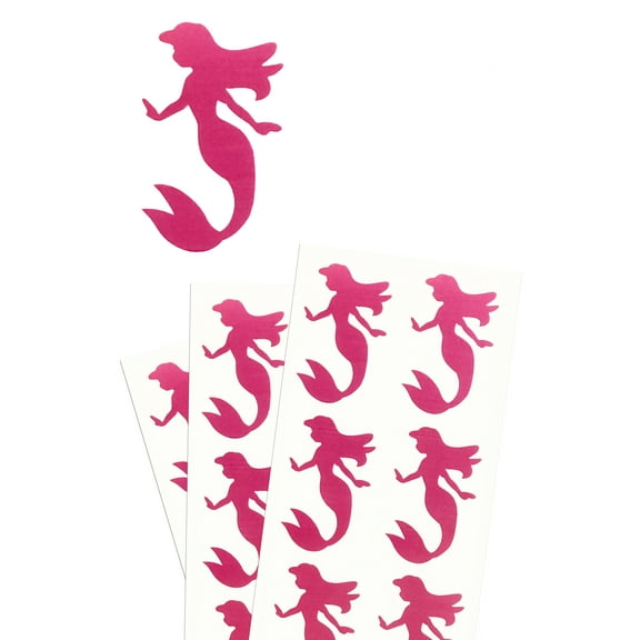 Royal Green Mermaid Stickers in Pink for Birthday Party Decorations, Kids Arts and Crafts 2 inch (50mm) - 80 Pack