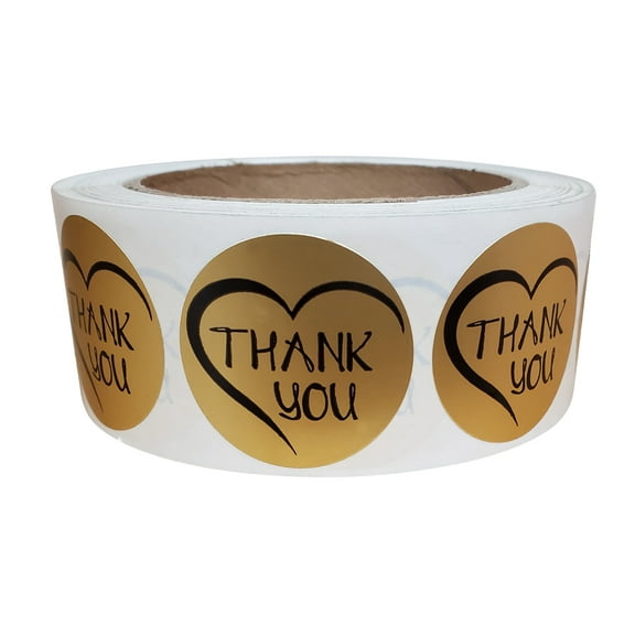 Royal Green Metallic Gold Thank You Label Rolls 38mm Round Stickers 1.5 for Small Business, Online Store, Retail, Handmade Goods and Etc - 600 Pack