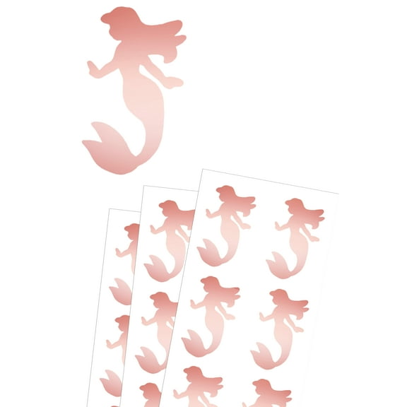 Royal Green Metallic Mermaid Stickers 2 inch for Party Decorations (50mm) in Rose Gold - 80 Pack