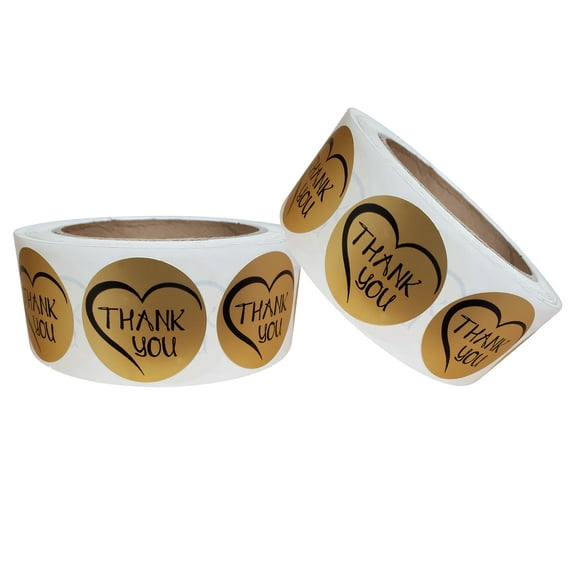 Royal Green Metallic Thank You Label Rolls 38mm Round Gold Stickers 1.5 for Small Business, Online Retail, Handmade Goods and Etc 2 Rolls - 1200 Pack