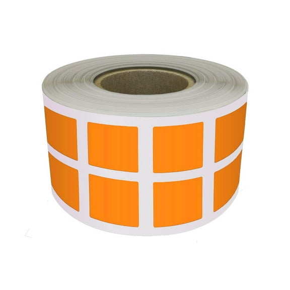 Royal Green Neon Labels 1 x 1 Square Stickers Fluorescent Orange Roll 25mm x 25mm -1000 Pack
